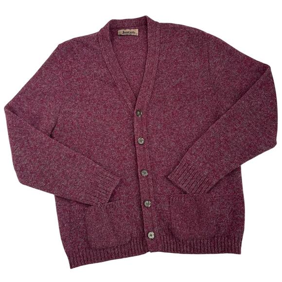 Vintage Jantzen Made USA Burgundy Wool Blend Button Up grandpa Cardigan large - Picture 2 of 16